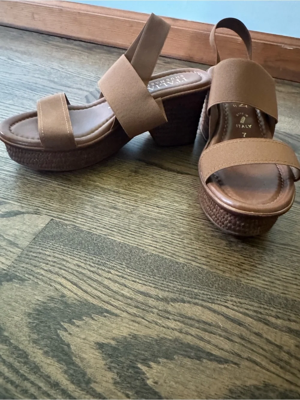 Italian Shoemakers Brown Platform Slingback Sandals